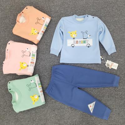 China Factory children's clothing warm baby boy's clothing set autumn and winter thick polyester fiber cartoon printing warm set BBN-116 for sale