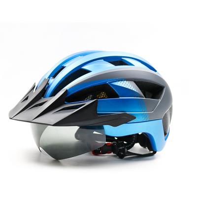 China Removable Magnetic Goggles Sun Visor and Sun Protection Hat Bike Helmet With USB Light Rechargeable MTB Mountain Road Glasses MTB USB Light Bicycle Riding Cycling Helmet for sale