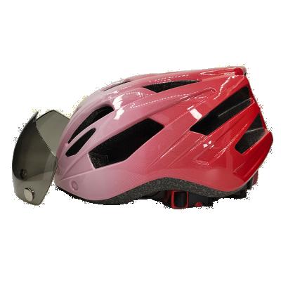 China Outdoor Sports Safety Helmet Adult Women Men Bike Electric Vehicle Riding Soft Striping LED Light Mountain Bike Helmet Custom Lens Sun Shield for sale