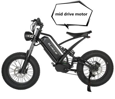 China Mid drive 500w motor fat tire e-bike steel mountainbike full suspension electric bicycle for sale