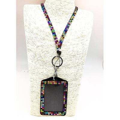 China Fashiontable Multi Colors Rhinestone Crystal Bling Necklaces Lanyards Keychain With Full Rhinestone ID Vertical Holder for sale