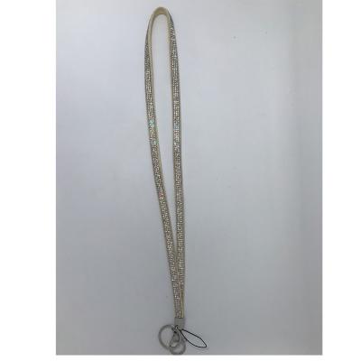 China Fashiontable wholesale super quality long beaded custom white glitter rhinestone crystal ab thick fabric personalized lanyard for sale