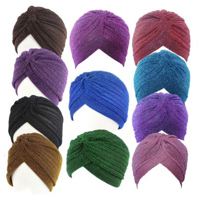 China Simple Classic Shiny Sparkly Women's Hats 2017 Comfortable Hot Selling Hijab Wrap Band Shimmer Design Shimmer Turban Women Hats for sale