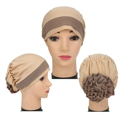 China Comfortable fashion women islamic muslim turban two color in hair pile hat women chemo hijab tube running turban for sale