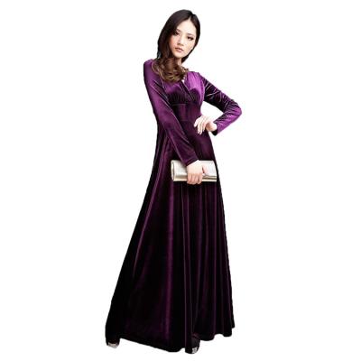 China Luxury V-Neck Abaya Dress Europe &America Style Luxury V-neck Abaya Dress Solid Color Kaftan Malaysia Dubai Arabic Turkish Islamic Muslim Floor Length Dress for sale