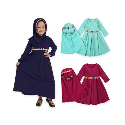 China Beautiful Washable Long Sleeve Dress For Arabic Little Girl 1-6T Abaya With Hijabs for sale