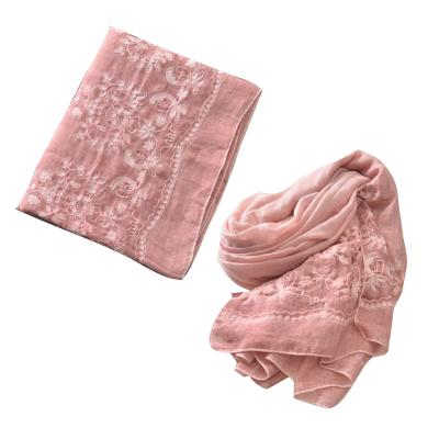 China Soft Touch Feeling Flower High Quality Muslim Gorgeous Embroidery Hijabs Scarves 190-90cm for sale