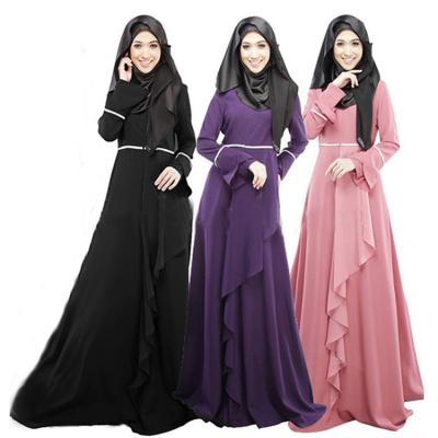 China Latest Design Casual Malaysian Traditional Dress &Indonesian Style Long Sleeve Plain Color Muslim Abaya for sale