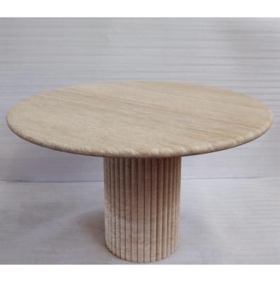 China (Size)Adjustable Natural Stone Round Shape Table Low Travertine Travertine Stone Marble Beige Coffee Table for sale