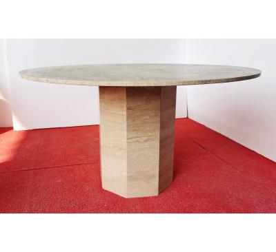 China Living Room Furniture Round Shape Non-Foldable Antique Luxury Modern Travertine Marble Dining Table With Marble Top for sale