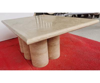 China Non-Foldable Nordic Natural Stone Living Room Furniture 6 Small Round Pedestal Set Beige Travertine Marble Coffee Table for sale