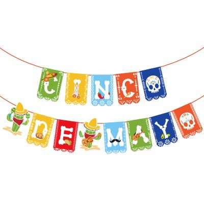 China Cinco De Mayo Fiesta Party Pull Flags Hanging Paper Banners Mexican Party Paper Decorations Fiesta With Wristband Rubber Tattoo for sale