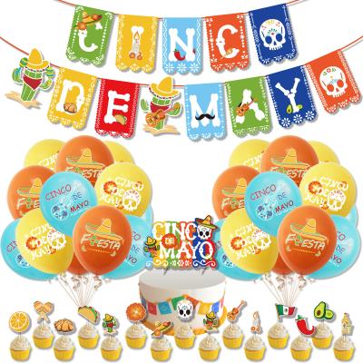 China Mexican Paper Latex Fiesta Theme Party Decoration Set Cinco De Mayo Fiesta Party Banners Flags Latex Balloons Cupcake Toppers Party Supplies for sale