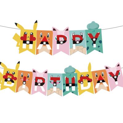 China Wall Decor Pikachu Birthday Party Supplies Pikachu Happy Birthday Banner Pull Hanging Flags Pokemon Theme Letter Banners Party Decorations for sale