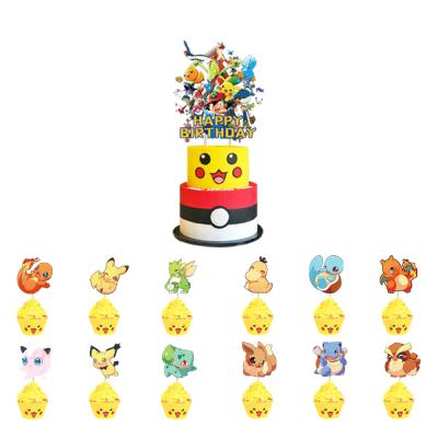 China Amazing Cake Decorating Pokemon Pikachu Theme Birthday Party Decoration Pikachu Theme Cupcake Toppers Paper Cake Inserts Party Cake Supplies for sale