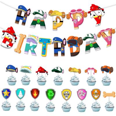 China PAW Patrol Themed Party Decorations Birthday Party Decorations Set PAW Patrol Animation Happy Birthday Banners Paper Cupcake Toppers Party Supplies for sale