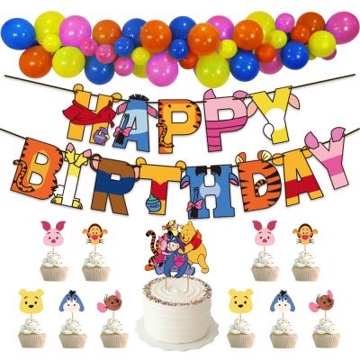 China Latex Winnie The Pooh Theme Party Paper Decoration Set Happy Birthday Banner Flag Balloon Chain Cupcake Toppers Baby Shower Party Supplies for sale