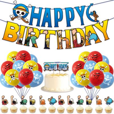 China One Piece Birthday Party Decoration Theme Party Decoration Set One Piece Balloons Birthday Banners Cupcake Toppers Pirate Theme Birthday Party Supplies for sale