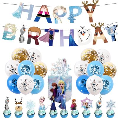 China Frozen Birthday Party Decoration Theme Party Decoration Set Happy Birthday Banner Flags Latex Balloons Cupcake Frozen Toppers Elsa Princess Party Supplies for sale