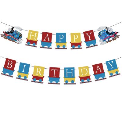 China Wall Decor Thomas and Friends Theme Party Decorations Thomas and His Friends Happy Birthday Banners Pull Flags Paper Flame Party Supplies for sale