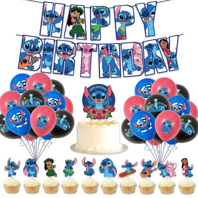 China Paper Latex Lilo And Stitch Theme Party Decorations Set Lilo And Stitch Happy Birthday Banner Cupcake Toppers Birthday Balloons Party Supplies for sale