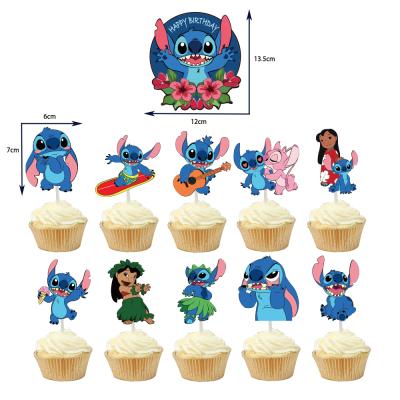 China Lilo And Stitch Cake Toppers Paper Cake Toppers Lilo And Stitch Birthday Cupcake Topper Theme Party Decoration Cake Inserts Party Cake Supplies for sale