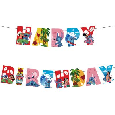 China Lilo And Stitch 2021 Theme Party Decoration Supplies Lilo And Stitch Happy Birthday Banner Flags Paper Banners Party Wall Hanging Decorations for sale