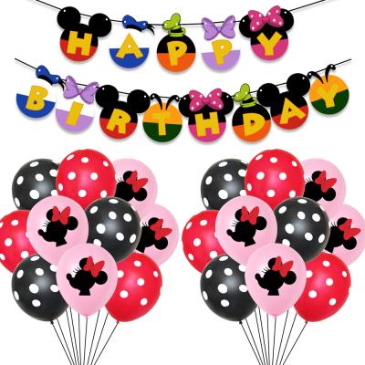 China Mickey Mouse Minnie Theme Party Paper Latex Decorations Set Happy Birthday Paper Banners Balloons Kids Cartoon Flags Party Supplies for sale