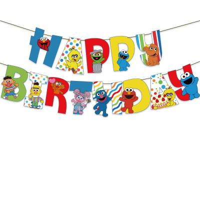 China Party Birthday Decorations Sesame Street Party Decorations Cartoon Sesame Street Happy Birthday Letter Themed Banners Bundle Flags Party Wall Supplies for sale