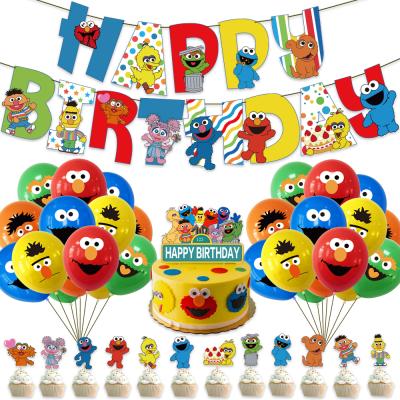 China Latex Paper Sesame Street Party Decorations Set Cartoon TV Show Happy Birthday Letter Banners Cupcake Toppers Party Supplies for sale