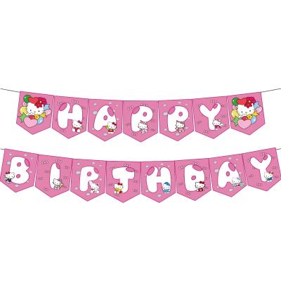 China Paper Girls Birthday Hello Kitty Happy Birthday Banners Pink Hello Kitty Themed Party Hanging Flags Party Supplies for sale