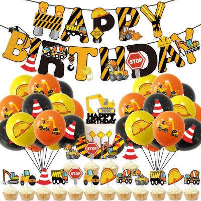 China Party Deco Engineering Vehicle Theme Birthday Party Decorations Set Happy Birthday Banner Flag Latex Balloon Cupcake Toppers Party Supplies for sale