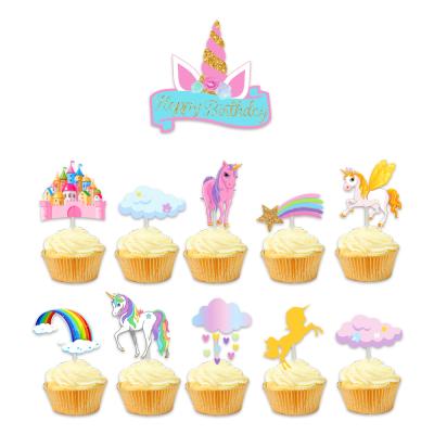 China Unicorn Theme Birthday Party Supplies Paper Cake Unicorn Cupcake Toppers Cake Inserts Cake Topper Baby Shower Party Cake Decoration for sale