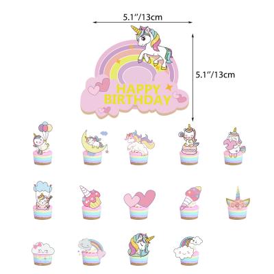 China Amazing Unicorn Theme Party Decoration Unicorn Birthday Cupcake Toppers Paper Baby Shower Cake Cake Inserts Party Cake Supplies for sale