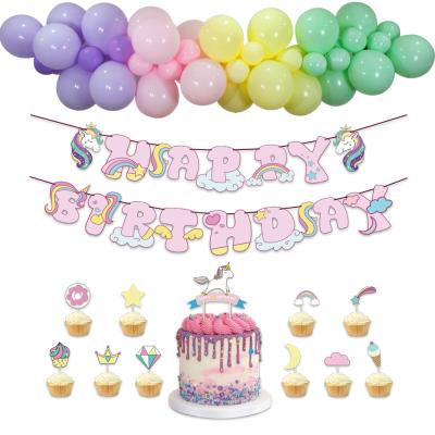 China Wholesale Latex Paper Unicorn Party Supplies Set Unicorn Happy Birthday Banner Hanging Flags Balloons Chain Cupcake Toppers Party Decoration for sale