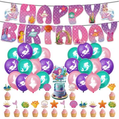 China Birthday Party Decoration Mermaid Theme Birthday Party Decoration Set Mermaid Happy Birthday Banner Latex Balloons Cupcake Toppers Anime Party Supplies for sale