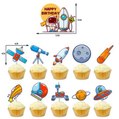 China Astronaut Theme Birthday Party Cake Topper Supplies Spaceman Solar Planet Rocket Paper Cupcake Toppers Cake Topper Party Decorations for sale