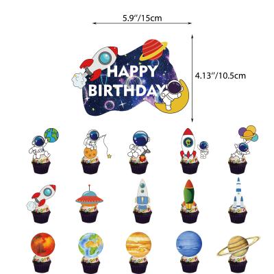 China Cake Topper Astronaut Rocket Solar Planet Birthday Cupcake Toppers Paper Cake Party Cake Supplies Spaceman Theme Party Decorations for sale