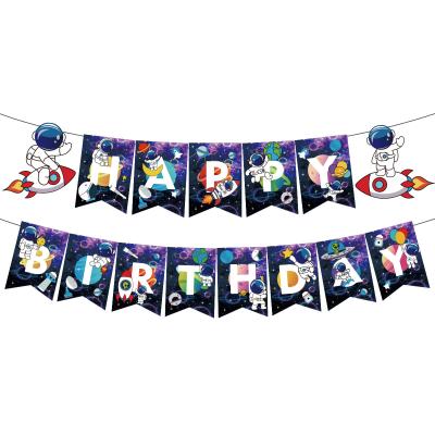 China Hot Sale Astronaut Theme Birthday Party Supplies Spaceman Swallowtail Shape Flags Paper Banner Party Wall Hanging Decorations for sale