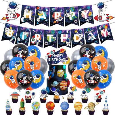 China Space Themed Paper Man Latex Party Decoration Sets Astronaut Happy Birthday Banners Balloons Cupcake Toppers Outer Space Party Supplies for sale