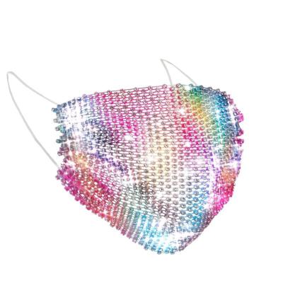 China Hot Selling Wholesale Fashion Cotton / Rhinestone Colorful Glitter Shiny Adjustable Mesh Rhinestone Party Facemasks for sale