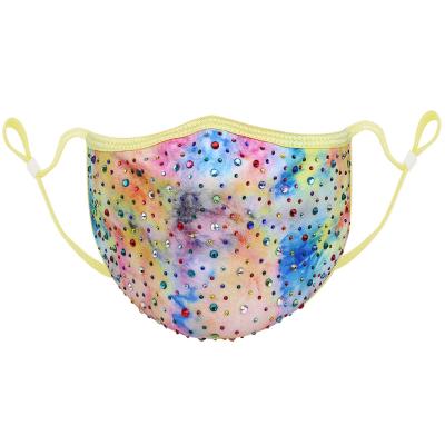 China High Quality Cotton/Rhinestone Custom Design Tie Dye Shiny Adjustable Glitter Rhinestone Party Masks Reusable for sale