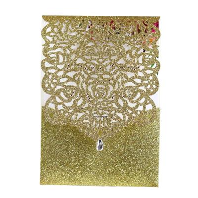 China Europe Wholesale New Design Glitter Laser Cut Black And Gold Paper Wedding Invitations Custom for sale