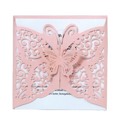 China Europe Make Your Own Design Elegant Pink Luxury Butterfly Wedding Invitation Cards for sale