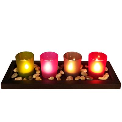 China Hot Selling Modern Simple Style Colored Glass Candle Holder 3 Set Set With Wood For Home Decoration for sale