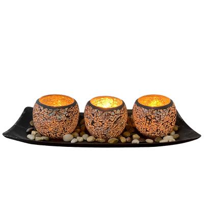 China Modern simple newcomer European style LED set of 3 glass candle holder twinkle glass jars for candles for sale