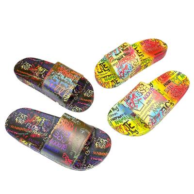 China 2021 Fashion Trend Stylish Graffiti Design Women Summer Outdoor Comfortable Slippers for sale