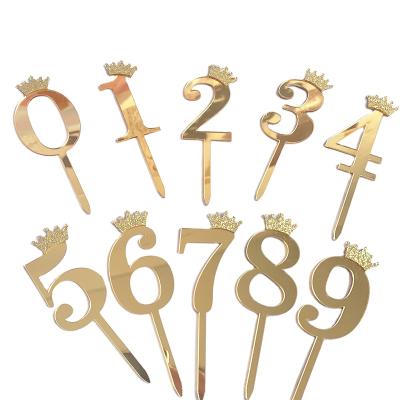 China Wholesale hot sales acrylic cake toppers silver acrylic decoration gold number birthday cake toppers with crown for sale