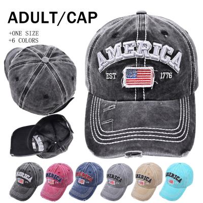 China Retro Newcomer AMERICA USA Brand Fashion Denim Used Embroidered Baseball Caps for sale