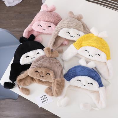 China Winter Knitted Earmuff Hat Pattern Hot Selling Fleece Striped Knitted Funny Cute Kids Woolen Warm Hats for sale